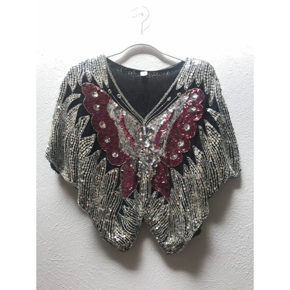 Sequin butterfly poncho top festival wear